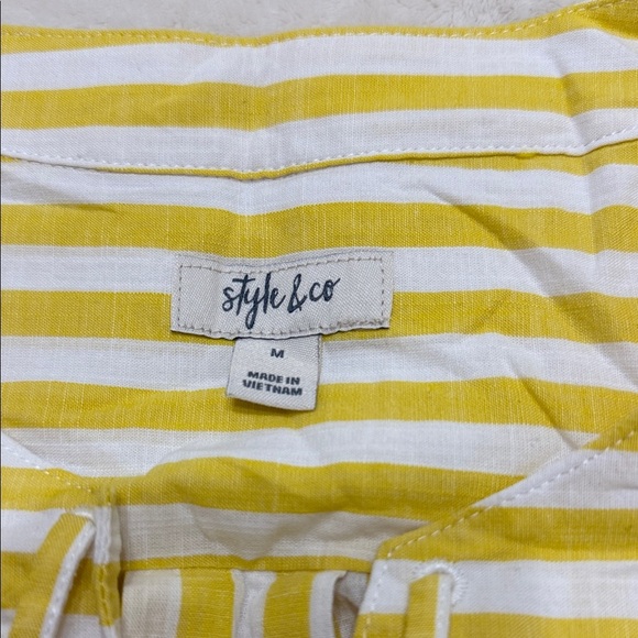 Style & Co. Yellow and White Striped Blouse M - Picture 2 of 4